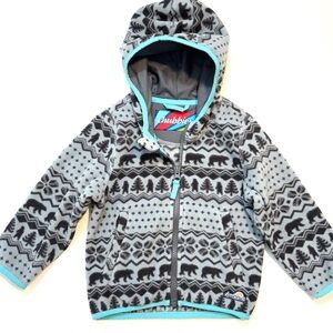 Chubbies Kids Black Gray Aqua Bear Hooded Fleece Full Zip Lightweight Jacket 2T